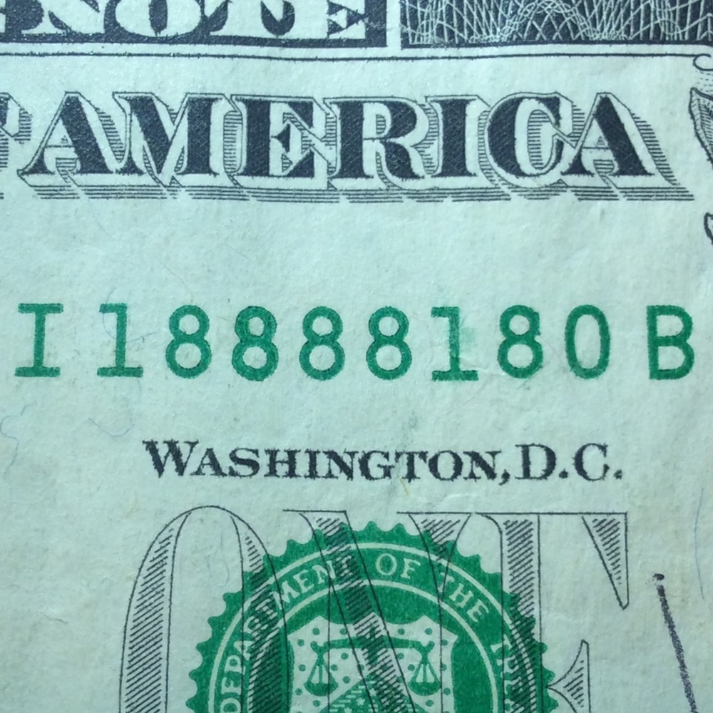 Rare Almost All 8’s & 1’s Trinary $1 Dollar FRN Note- Four 8’s In a Row- 0 Ender